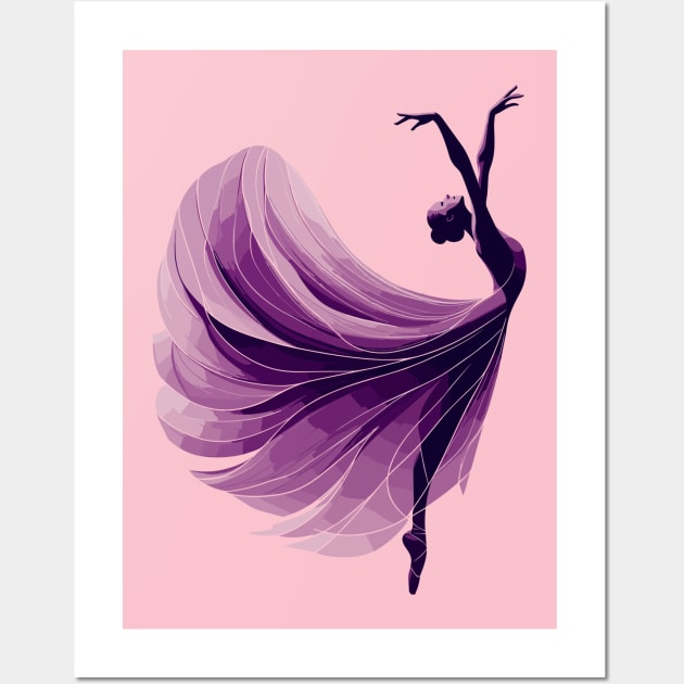 Beautiful ballerina in an elegant purple dress dancing. Vector illustration, tiptoe pose, ballet performer Wall Art by Nora Liak